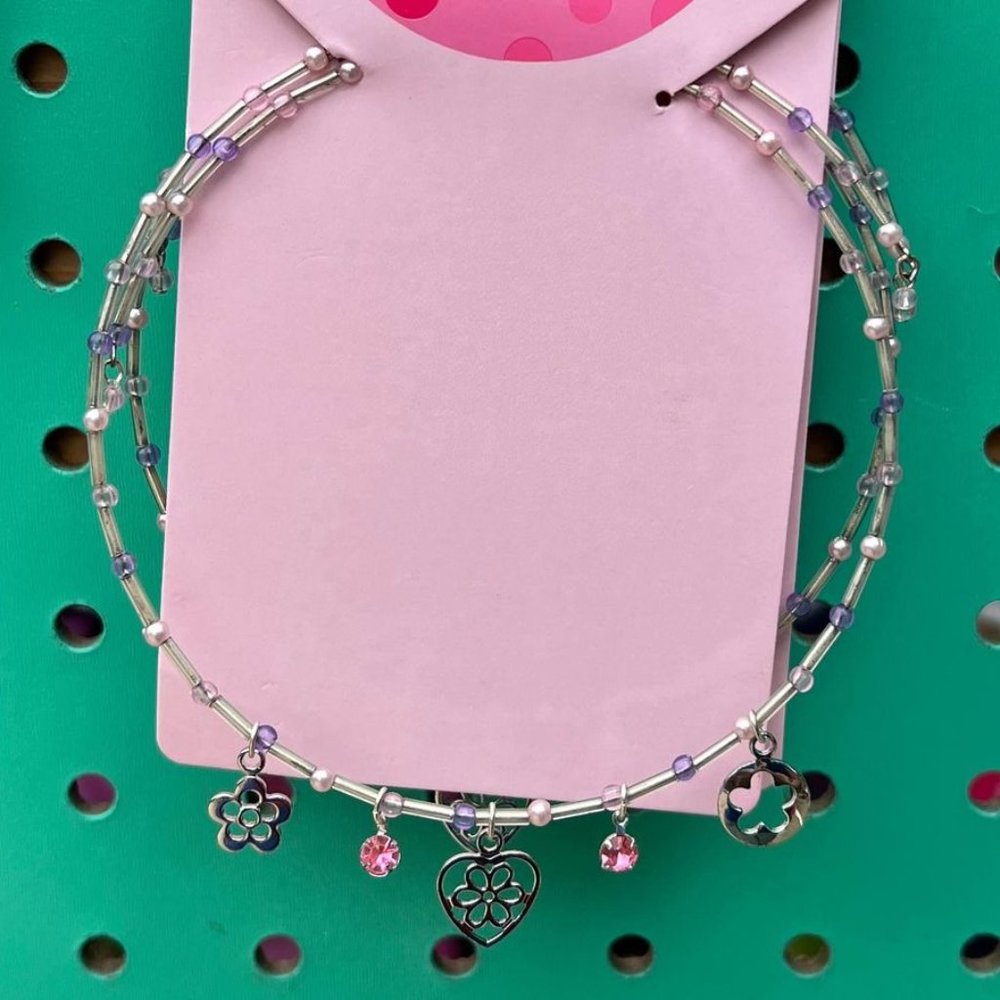 2 pc Girls Beaded Charm Necklace Heart Flower Cute Fun One Size Adjustable Bund